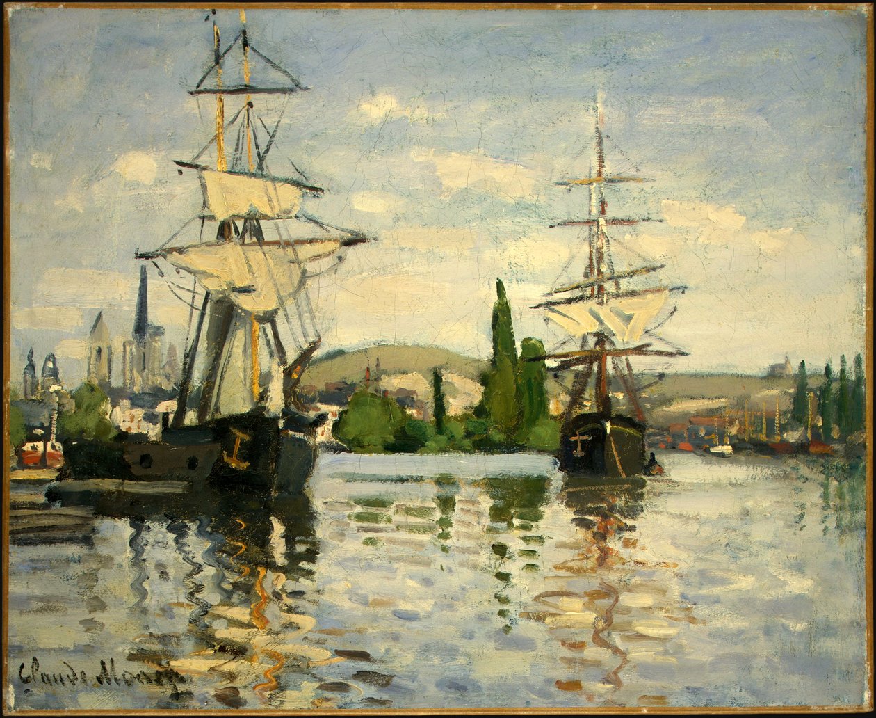 Statki płynące po Sekwanie w Rouen autorstwa Claude Monet