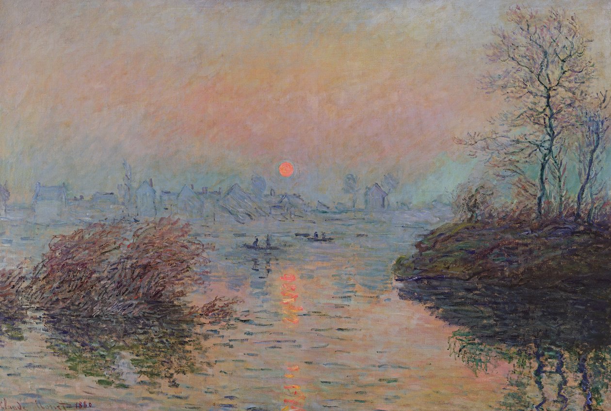 Słońce zachodzące nad Sekwaną w Lavacourt. Efekt zimy, 1880 r. autorstwa Claude Monet