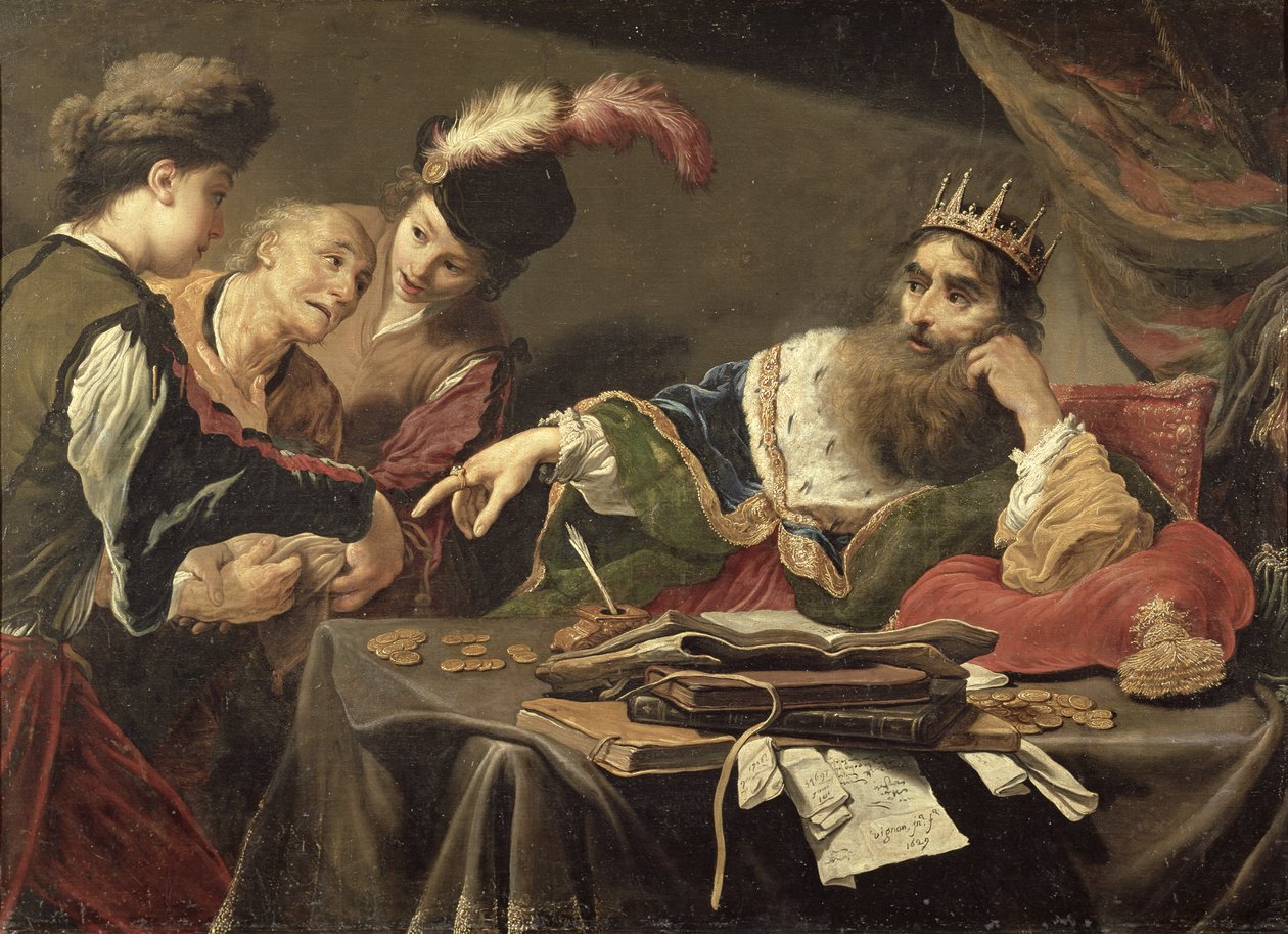 Krezus przyjmujący hołd od lidyjskiego chłopa, 1629 r. autorstwa Claude Vignon