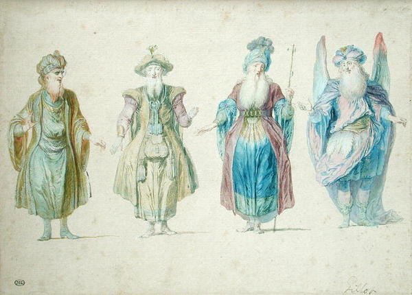 Postacie teatralne (wc na papierze) autorstwa Claude Gillot