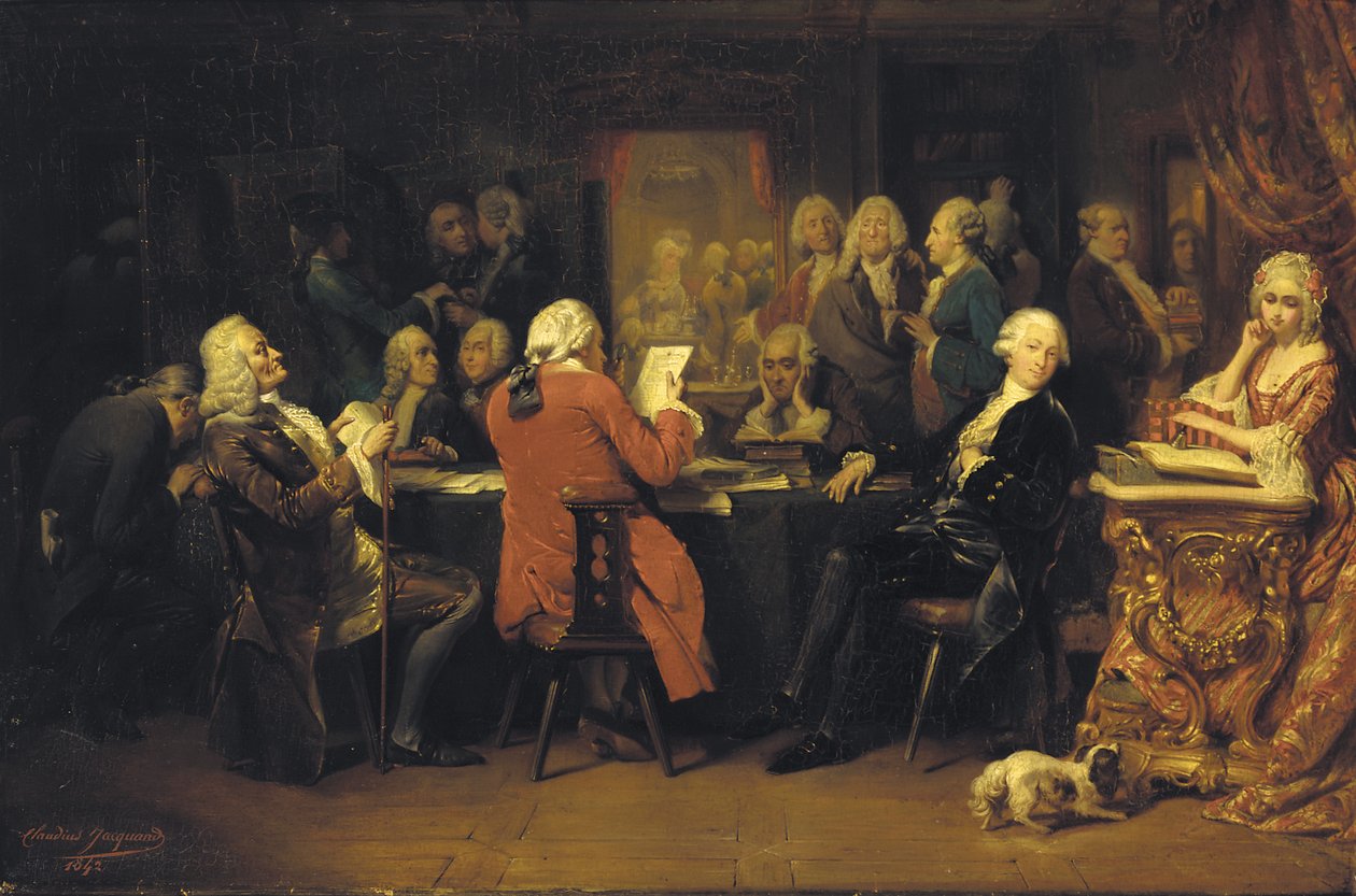 Voltaire w czytelni w Procope autorstwa Claude Jacquand