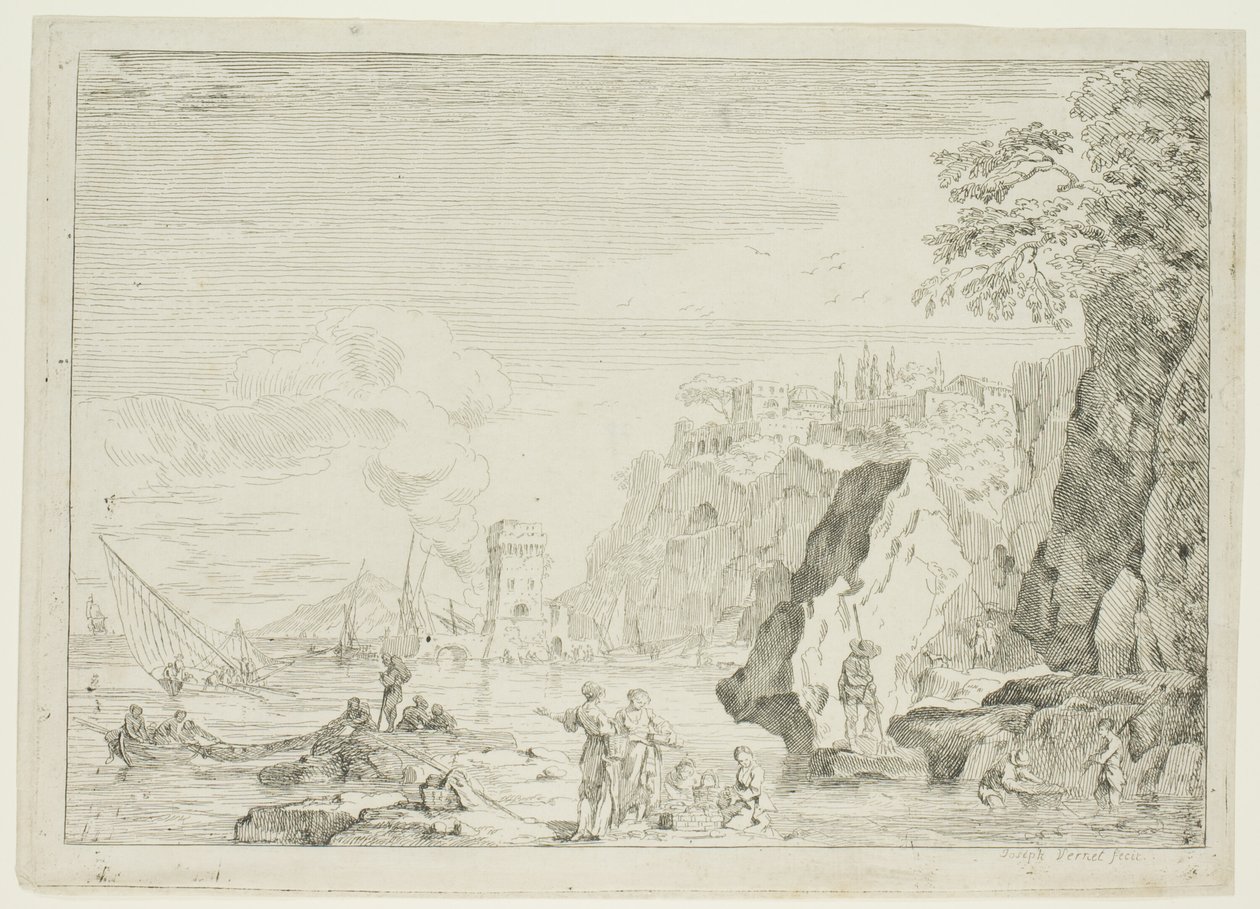 Plaża z dużą wieżą autorstwa Claude Joseph Vernet