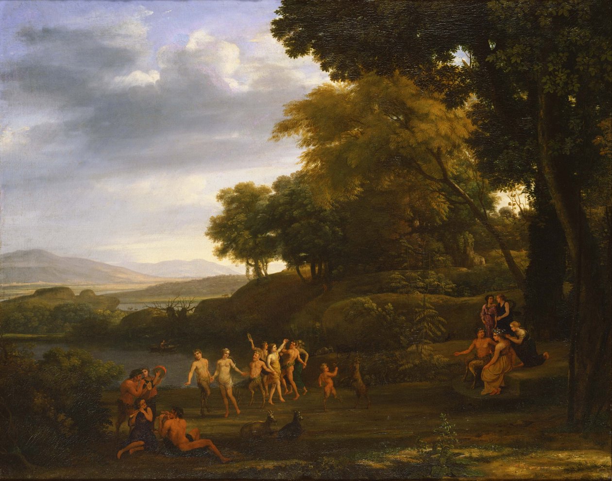 Krajobraz z tańczącymi satyrami i nimfami. autorstwa Claude Lorrain