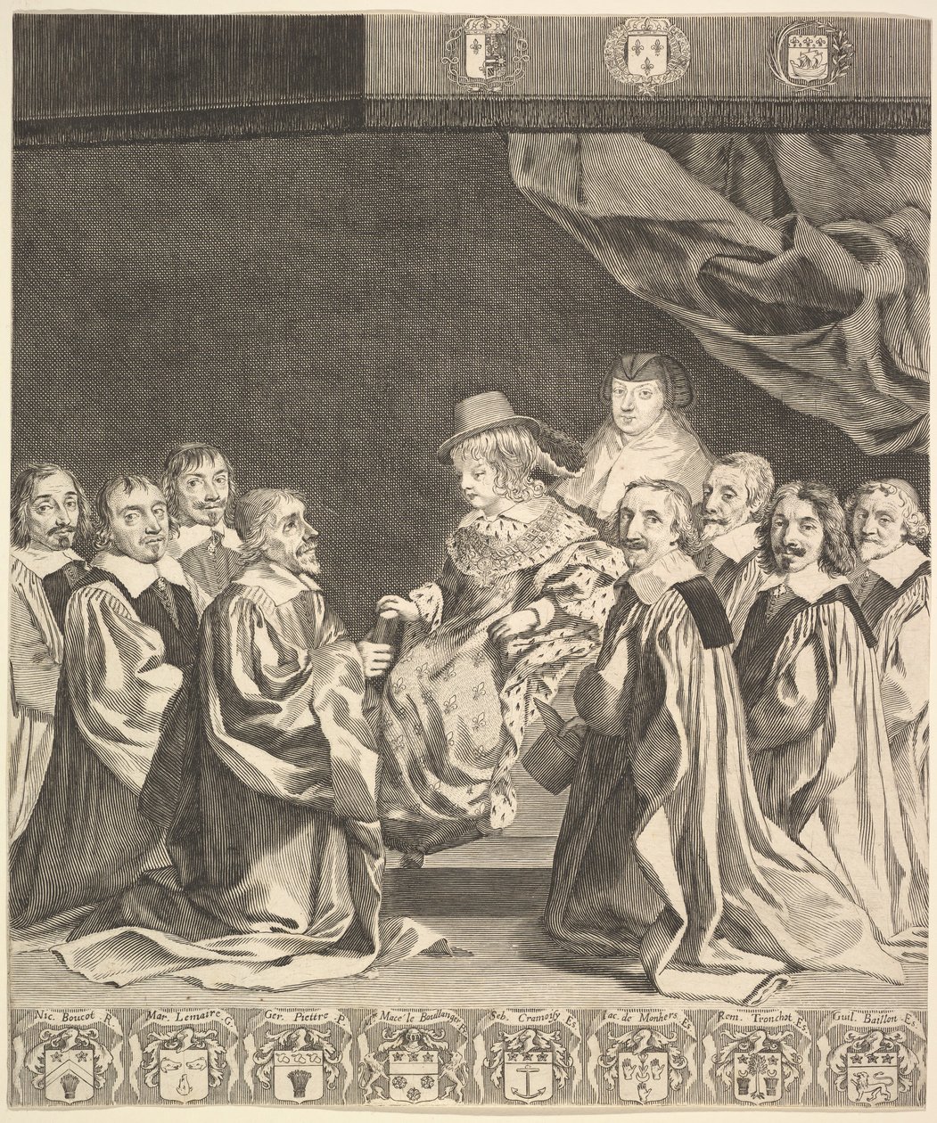 Frontyspis: Zarządzenia Królewskie, ca. 1644. autorstwa Claude Mellan