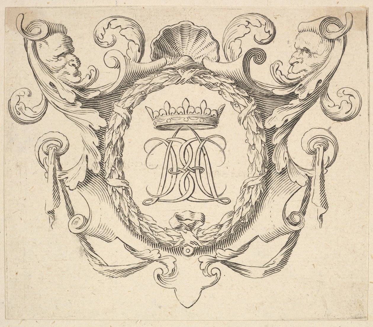 Monogram z koroną. autorstwa Claude Mellan