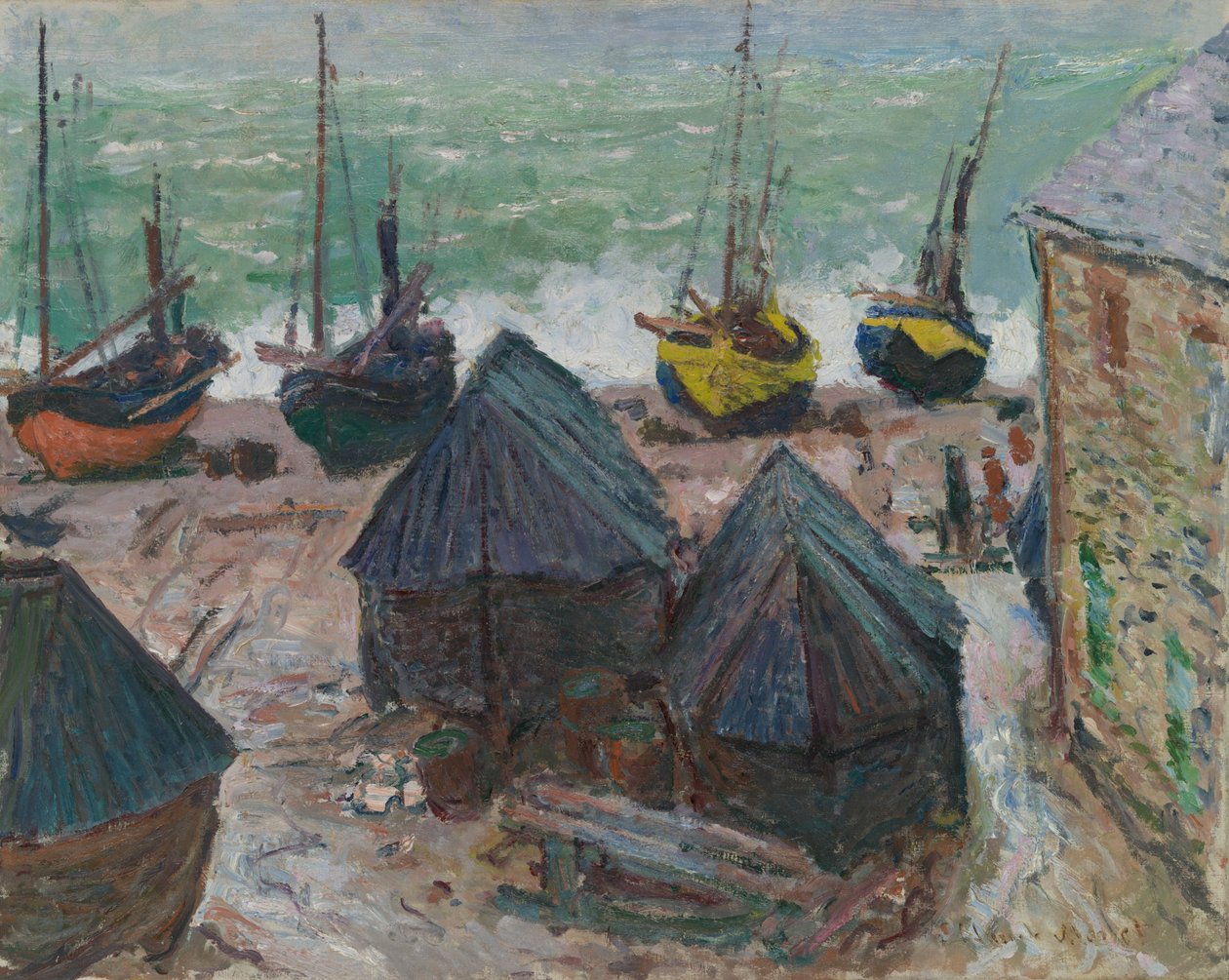Łodzie na plaży w Étretat autorstwa Claude Monet