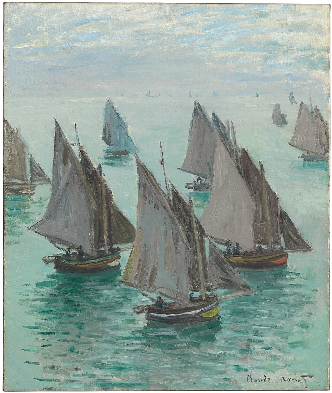 Łodzie rybackie, spokojne morze, 1868 r. autorstwa Claude Monet