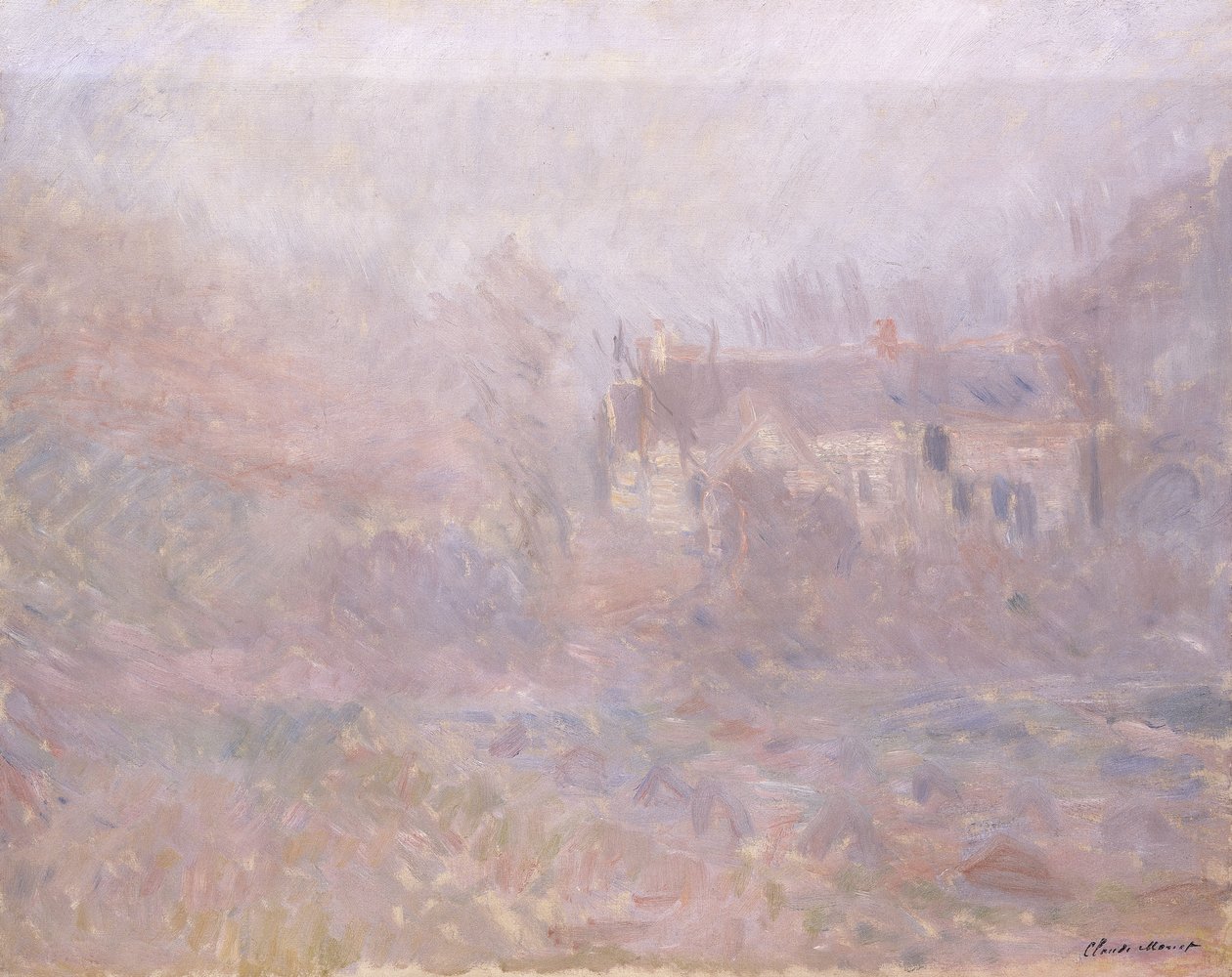 Domy w Falaise we mgle, 1885 autorstwa Claude Monet