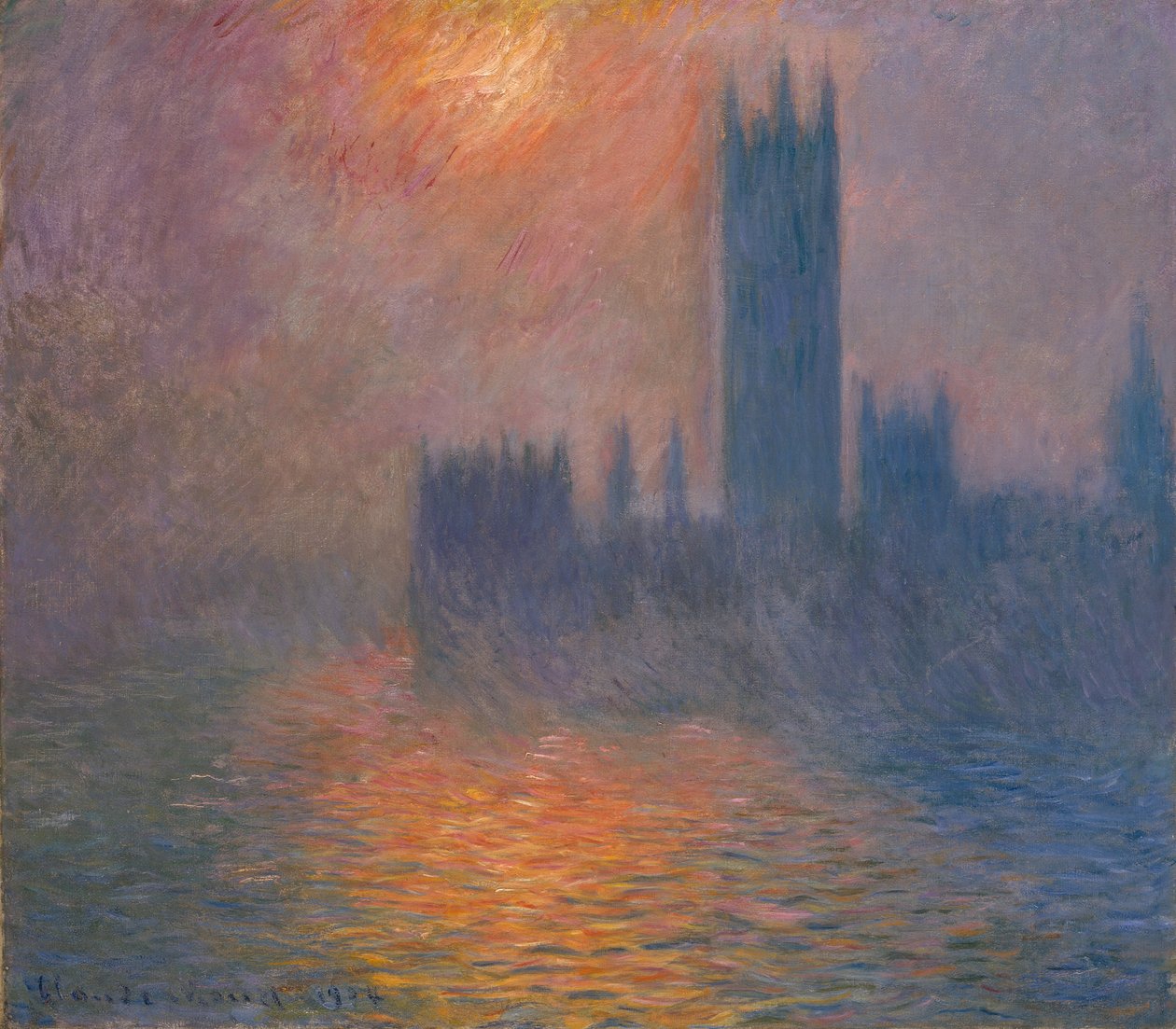 Budynki Parlamentu. Zachód słońca, 1900-1901. autorstwa Claude Monet