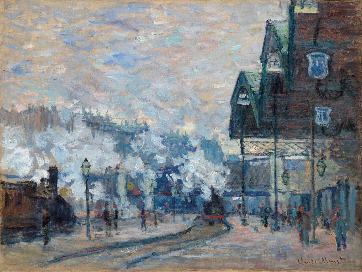 Gare Saint-Lazare, widok zewnętrzny, 1877. autorstwa Claude Monet