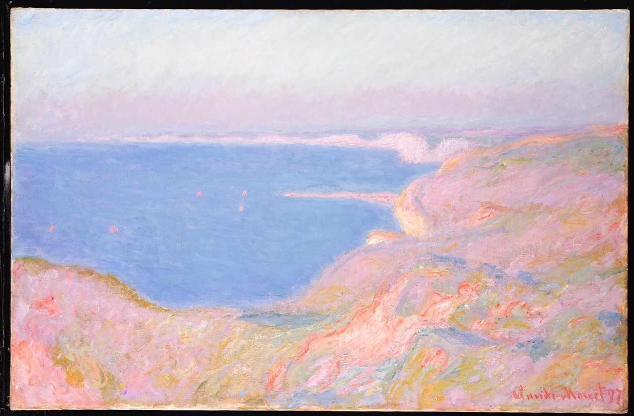 Na klifach w pobliżu Dieppe, zachód słońca, 1897 autorstwa Claude Monet