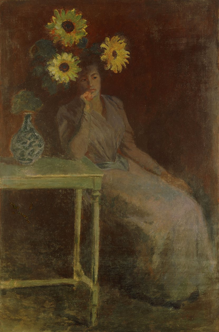 Suzanne ze słonecznikami; Suzanne aux Soleils, ok. 1889 r. autorstwa Claude Monet