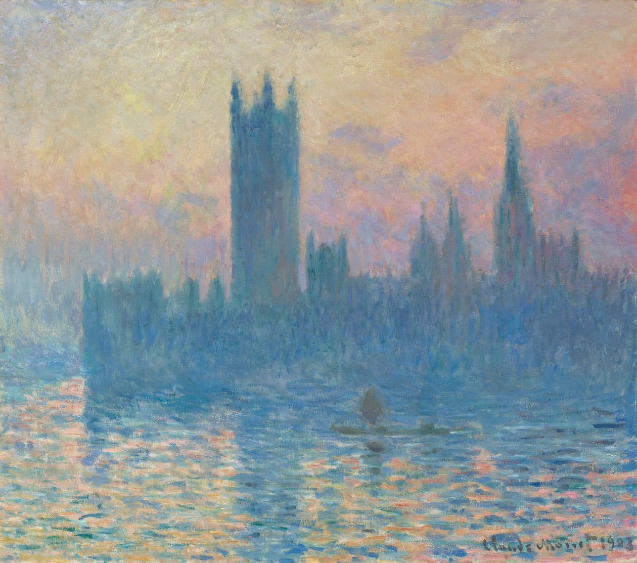 Domy Parlamentu, Zachód słońca, 1903. autorstwa Claude Monet