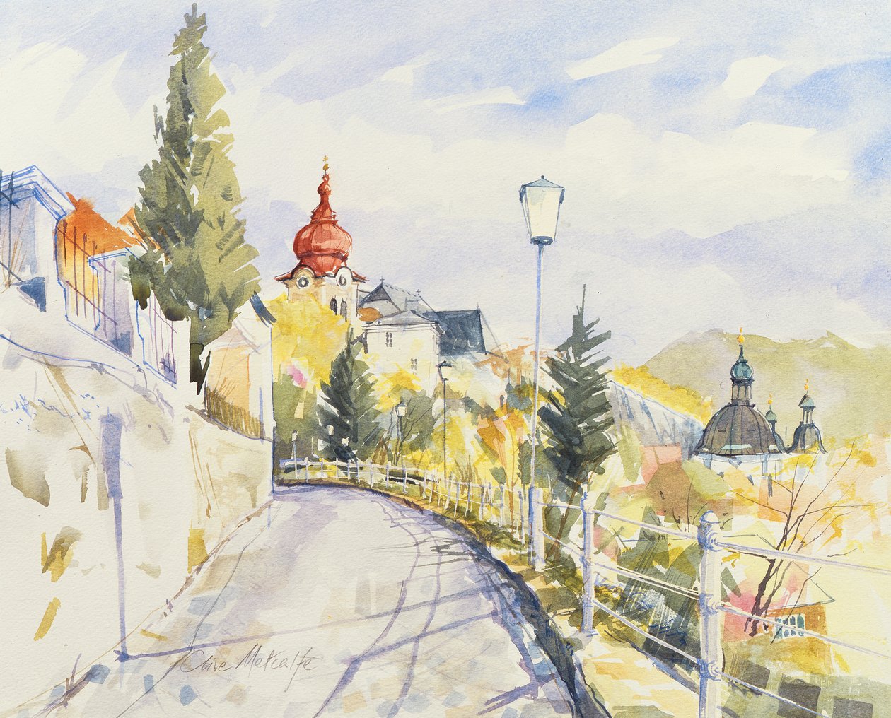 Salzburg Nonntal (wc na papierze) autorstwa Clive Metcalfe