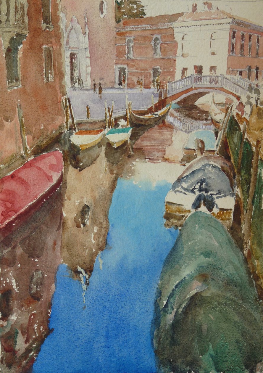 Rio Dei Frari, Zimowe słońce, 2019 (akwarela) autorstwa Clive Wilson