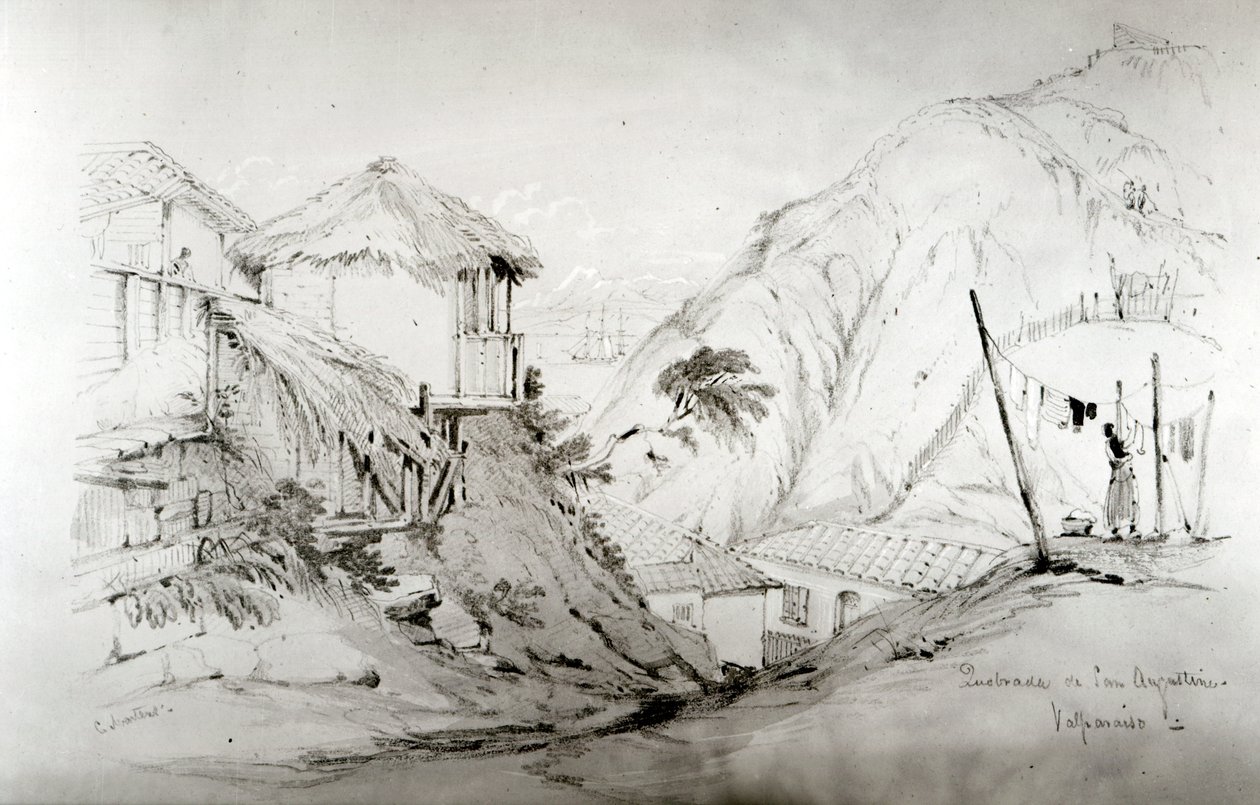 Widok Valparaiso, 1834 (ołówek i wc na papierze) autorstwa Conrad Martens
