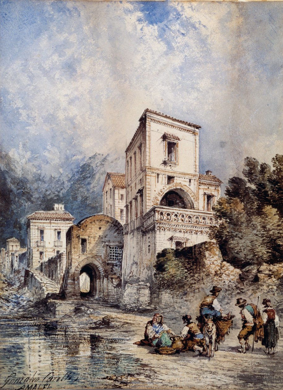 Widok na Amalfi (akwarela) autorstwa Consalvo Carelli