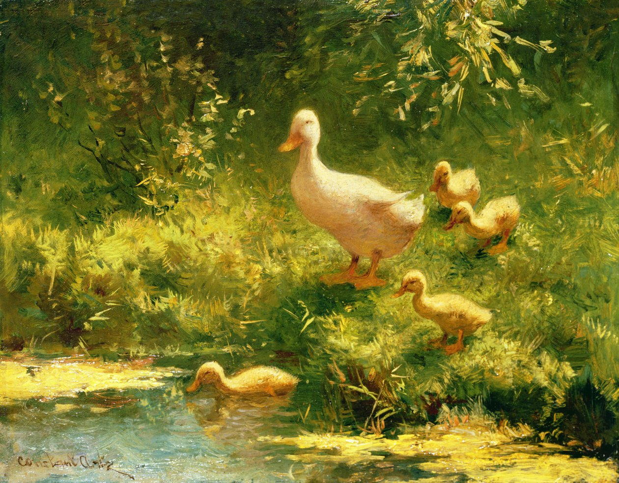 Matka z kaczkami (olej na płótnie) autorstwa Constant Artz