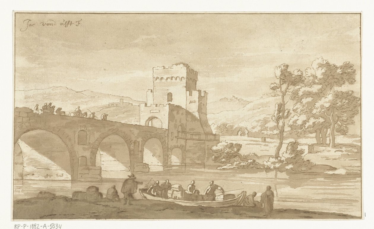 Ponte Molle w pobliżu Rzymu autorstwa Cornelis Brouwer