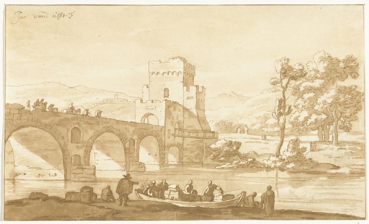 Ponte Molle w pobliżu Rzymu autorstwa Cornelis Brouwer