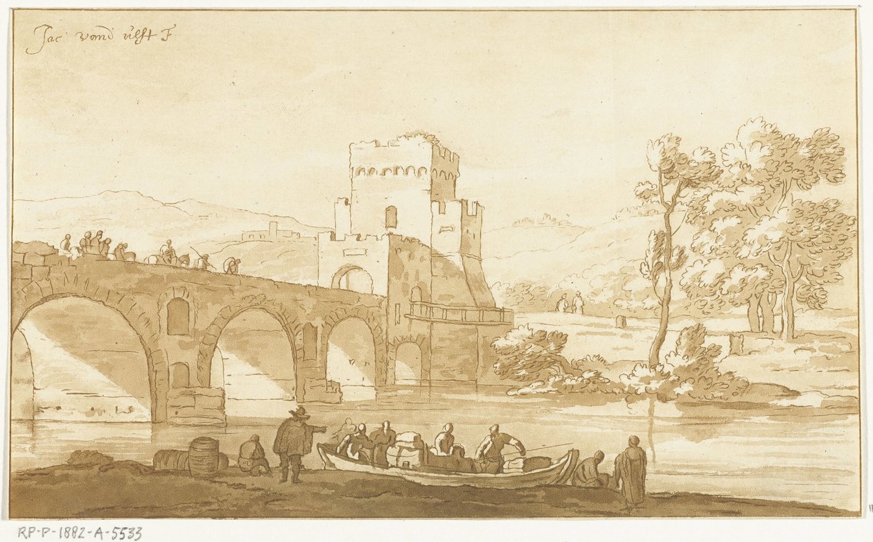 Ponte Molle w pobliżu Rzymu autorstwa Cornelis Brouwer