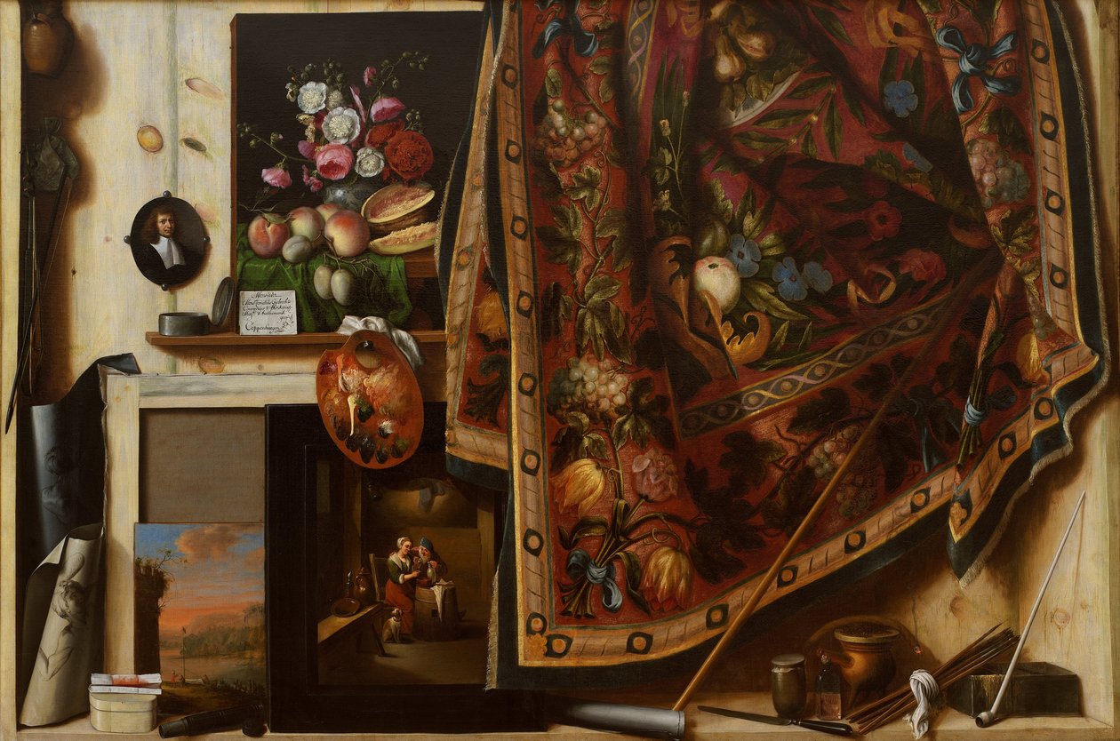 Trompe loeil. Gabinet w Pracowni Artystów autorstwa Cornelis Norbertus Gijsbrechts