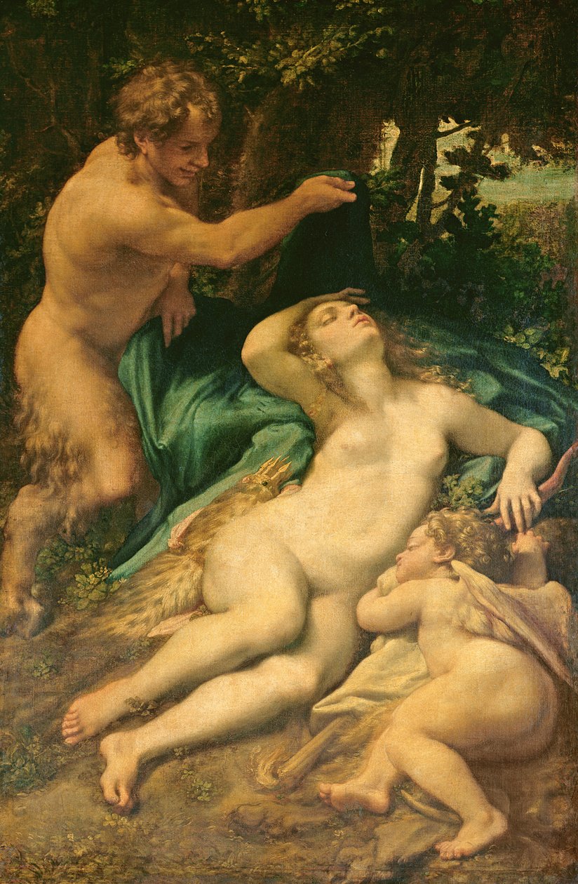 Wenus, Satyr i Kupidyn, 1528 autorstwa Antonio da Correggio
