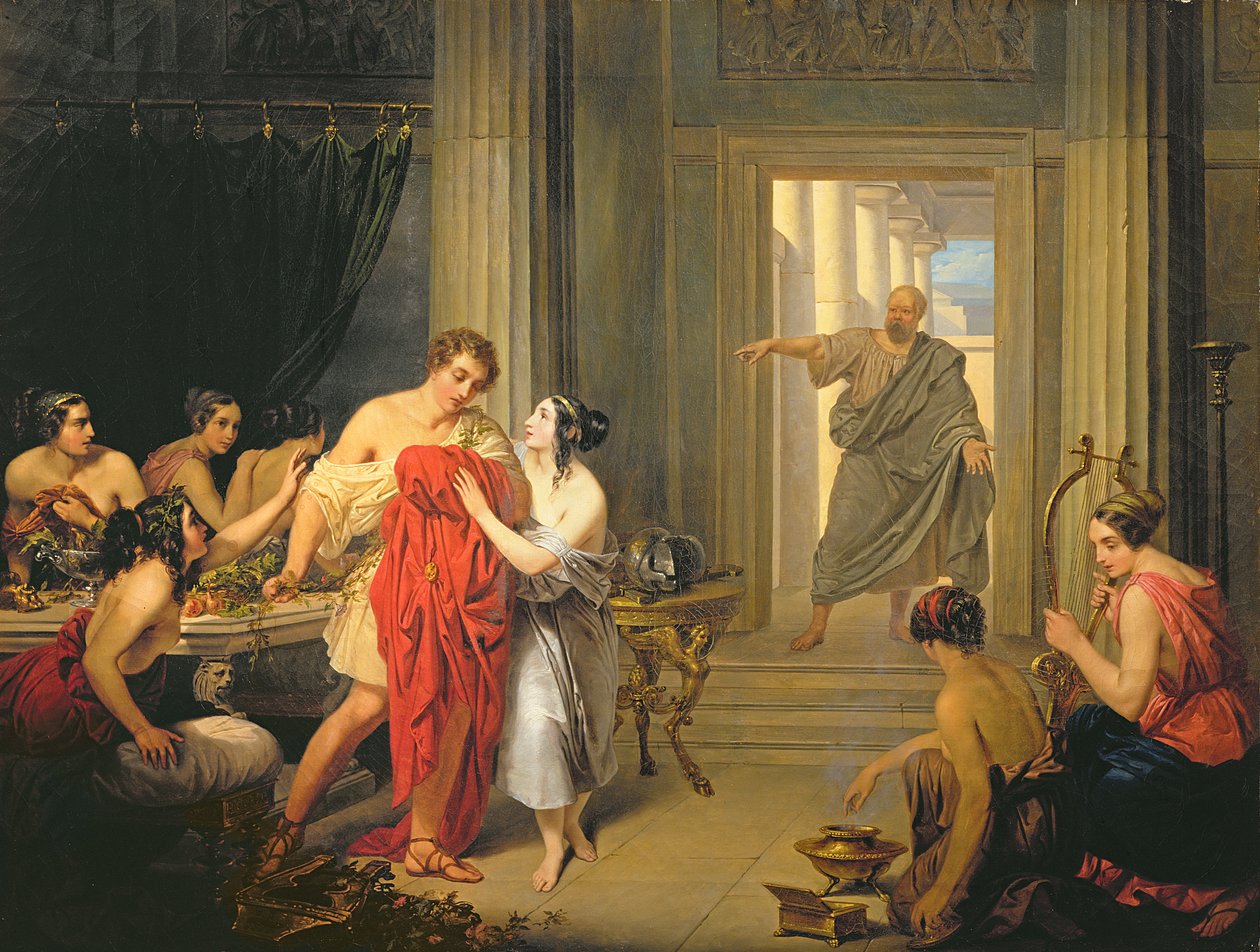 Alcibiades wśród heter (olej na płótnie) autorstwa Cosroe Dusi