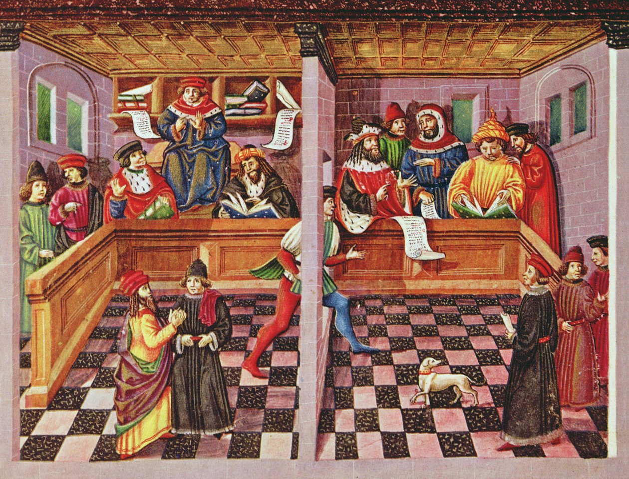 Pani Lat. 209 fol.8v Trybunał Naukowców, z „De Sphaera”, c.1470 autorstwa Cristoforo De Predis