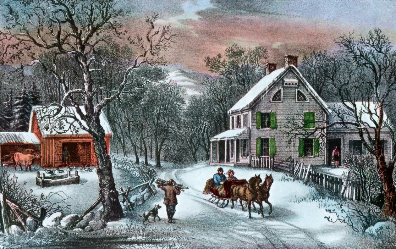 American Homestead w zimie, 1868 autorstwa Currier and Ives