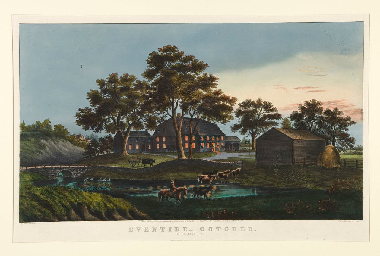 Eventide - październik/ The Village Inn autorstwa Currier and Ives