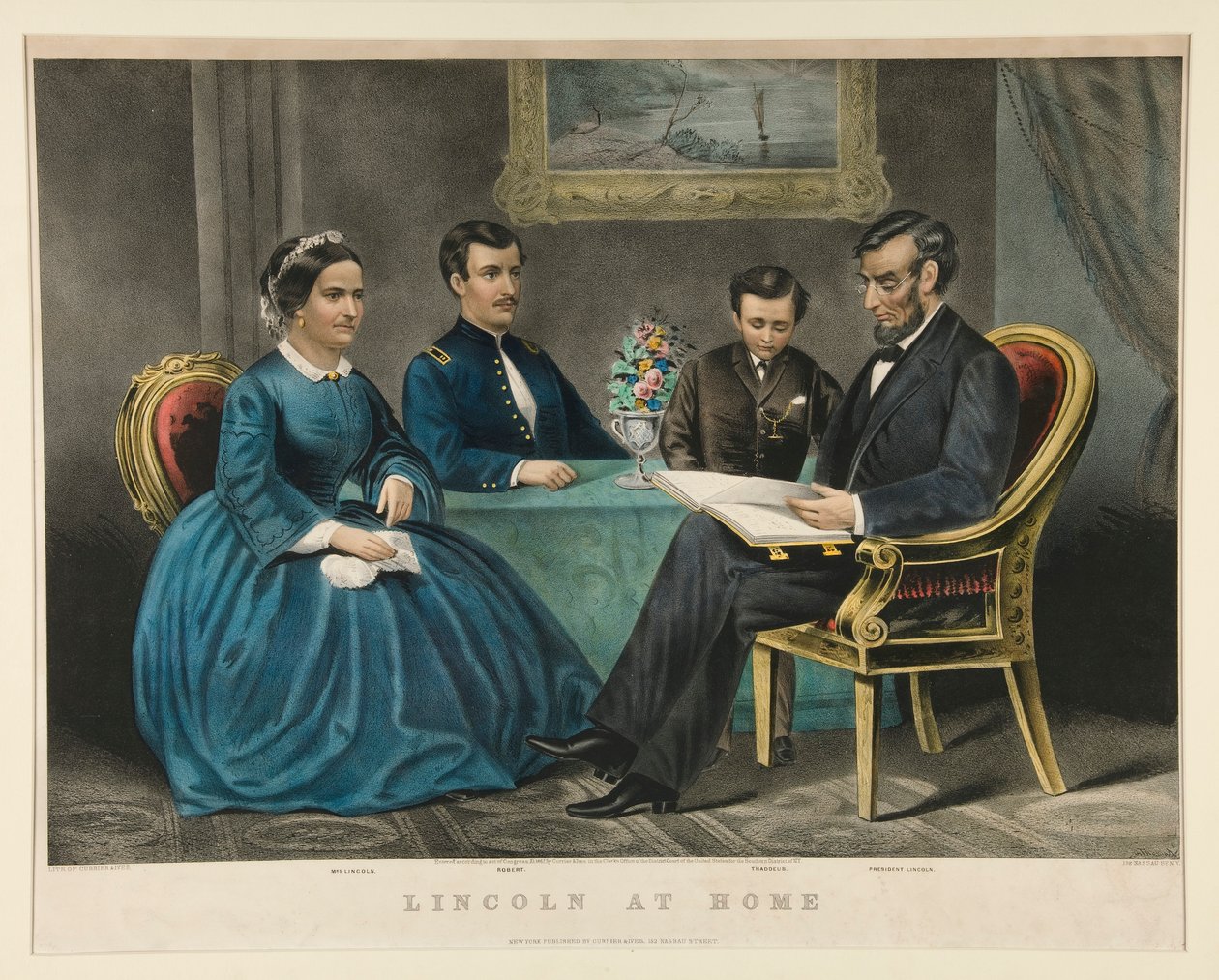 Lincoln w domu autorstwa Currier and Ives