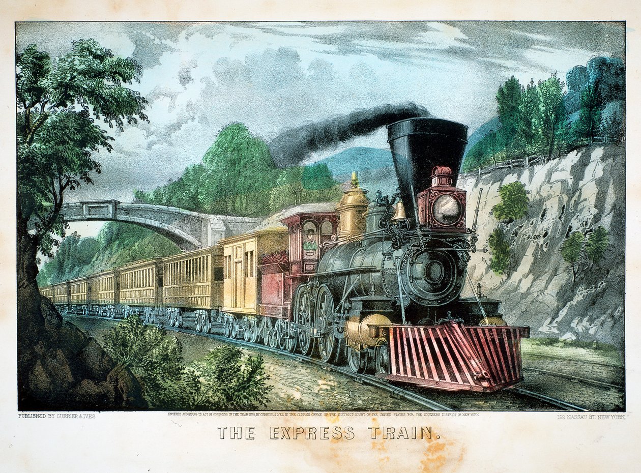 Pociąg ekspresowy, Stany Zjednoczone, 1870 r autorstwa Currier and Ives