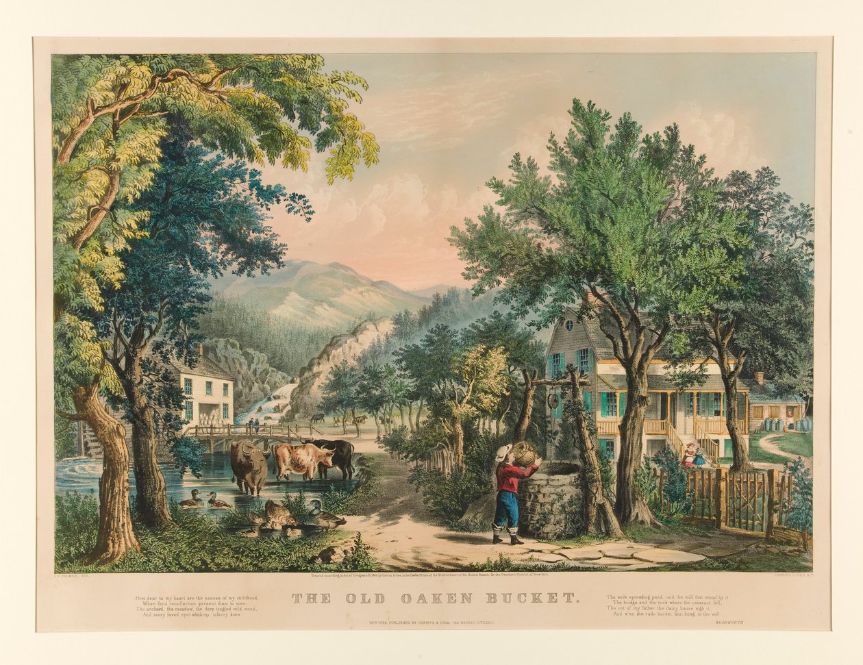 Stare dębowe wiadro autorstwa Currier and Ives