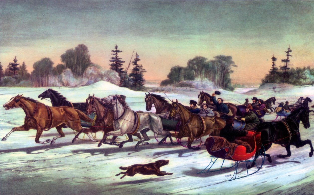 Kłusem Pęknięcia na śniegu, 1858. autorstwa Currier and Ives