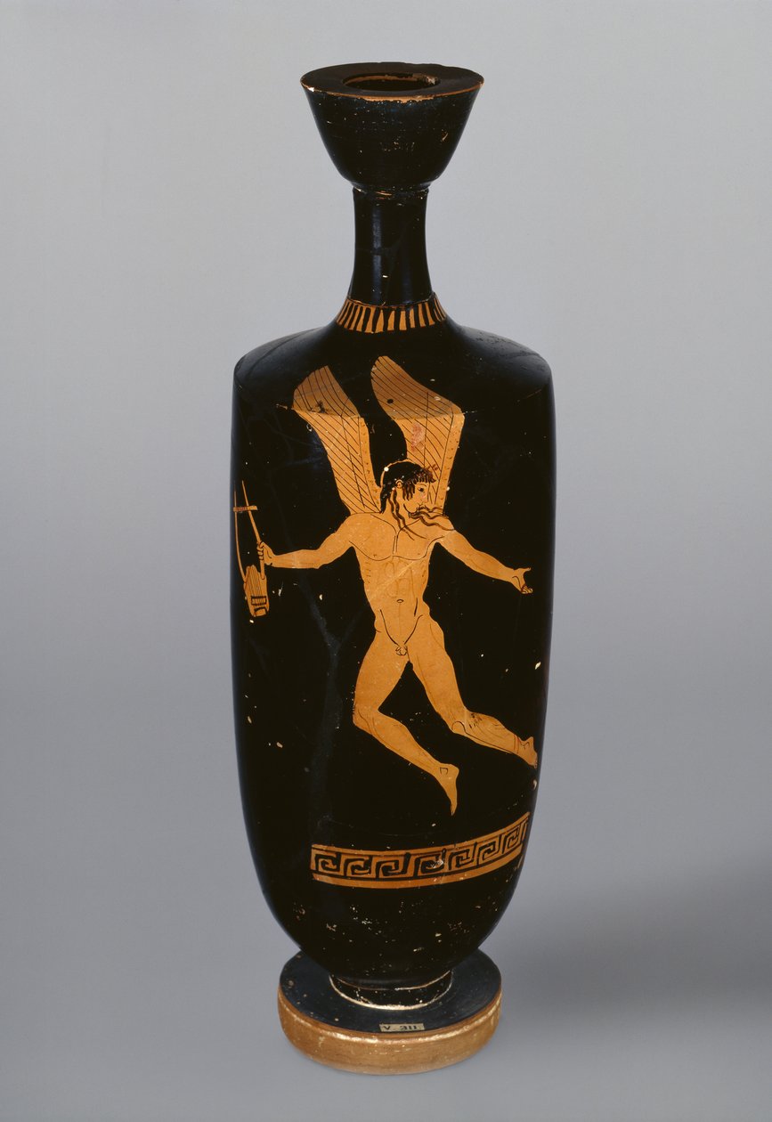 Attycki lekythos z czerwoną figurą przedstawiający Erosa, ok. 480 p.n.e. (ceramika) autorstwa Cypriot