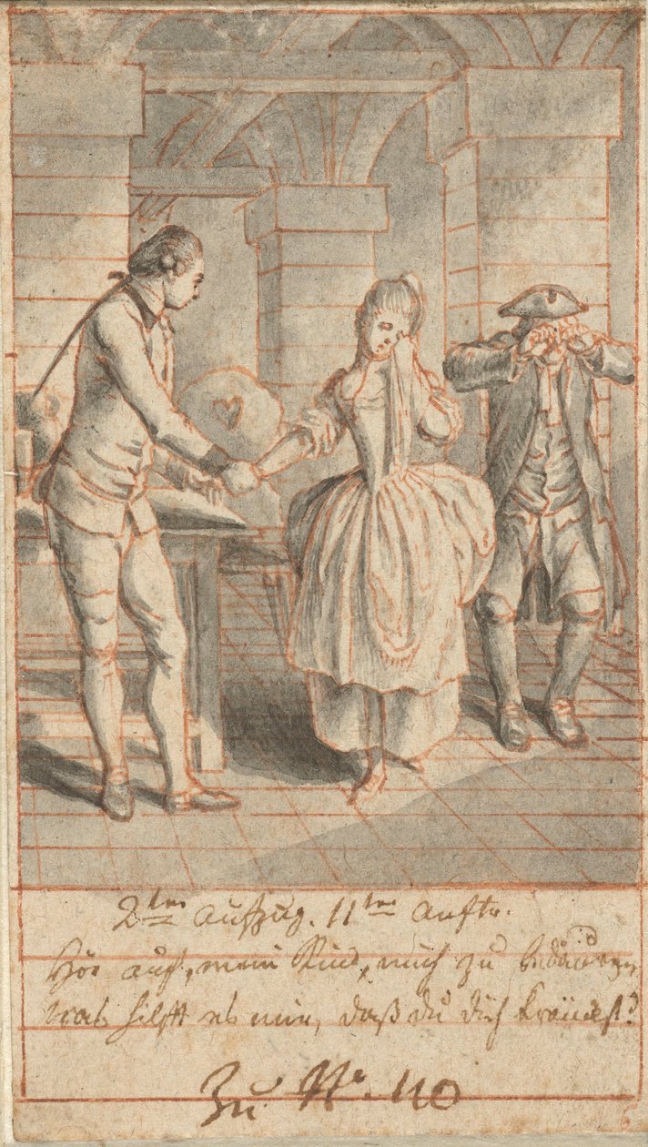 Louise i jej ojciec Johann Ludwig z wizytą u Alexis w więzieniu autorstwa Daniel Nikolaus Chodowiecki