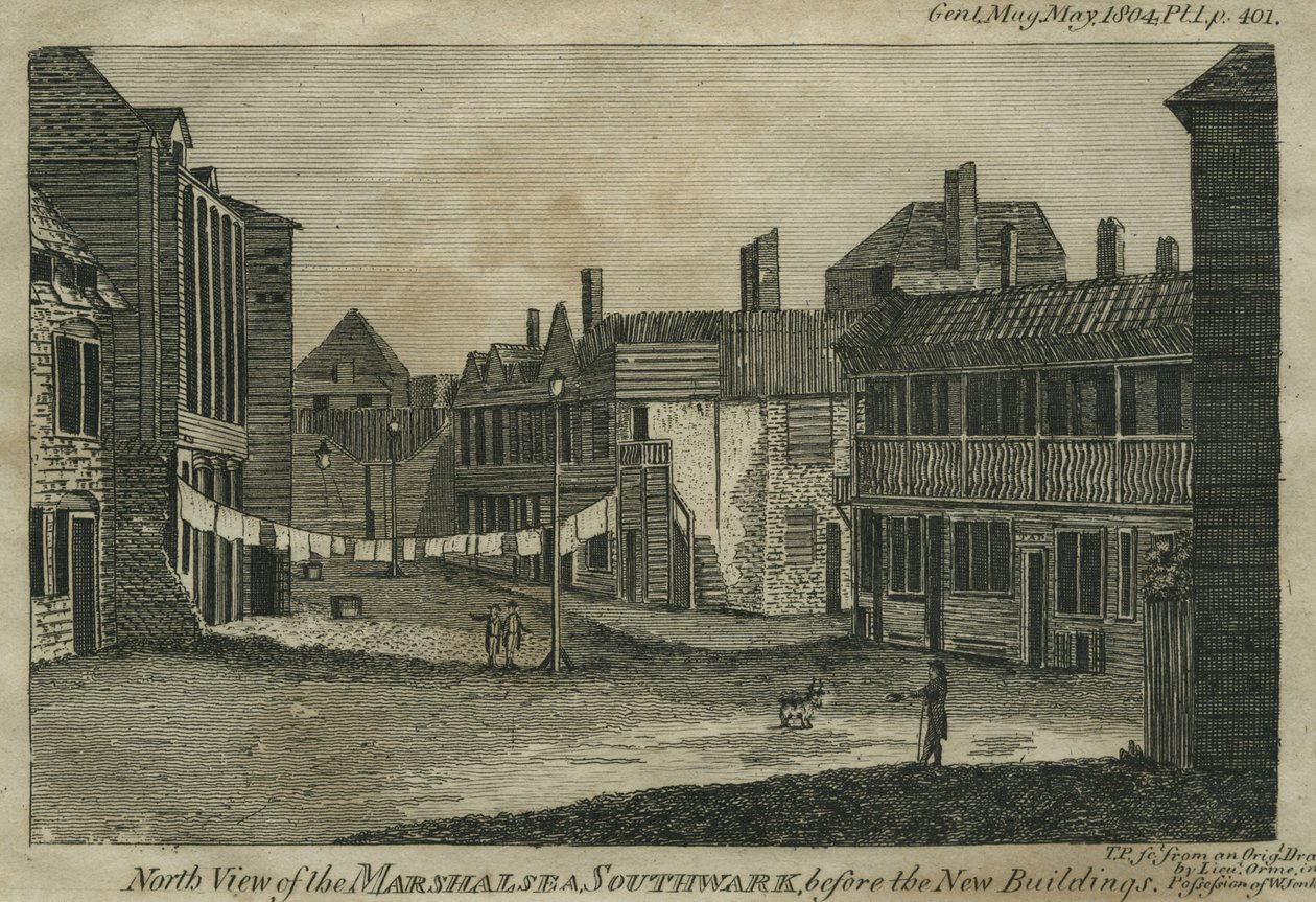 North View of the Marshalsea, Southwark, przed nowymi budynkami, grawerowane przez T.P., c.1804 autorstwa Daniel Orme