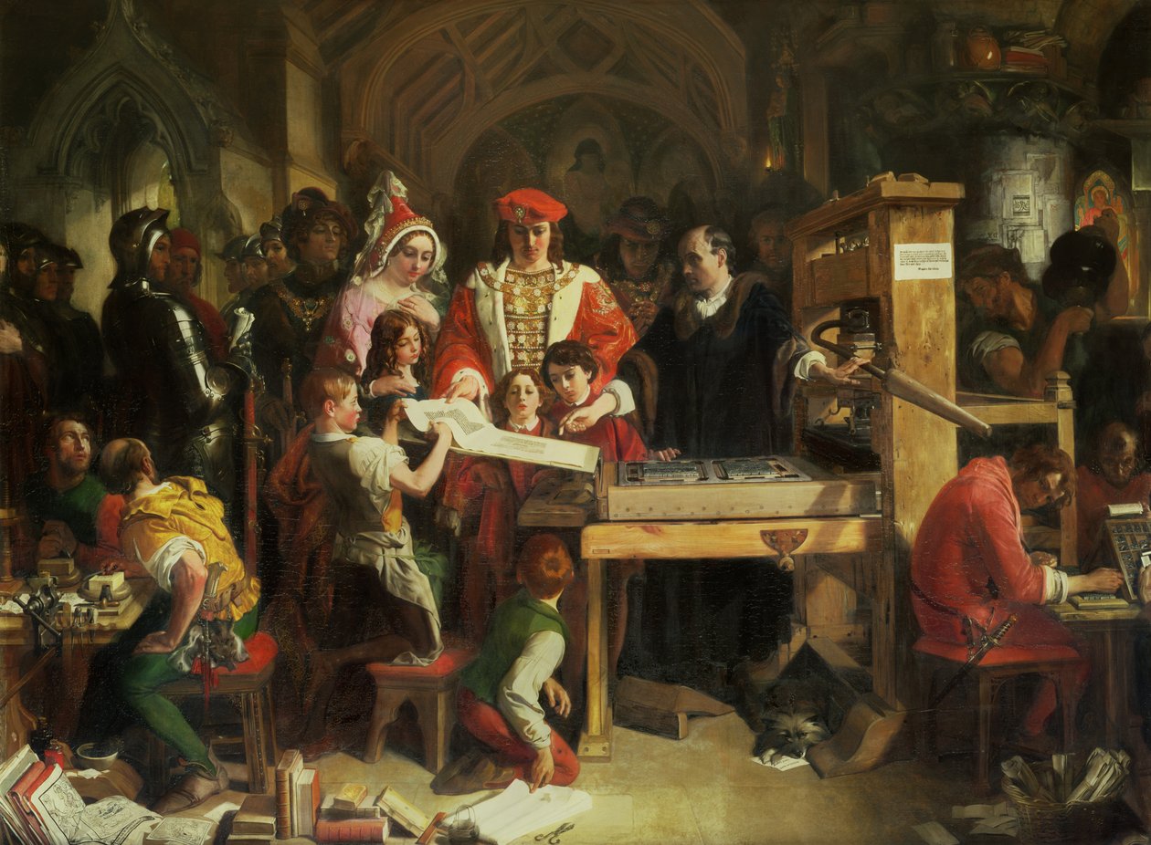 Prasa drukarska Caxton autorstwa Daniel Maclise