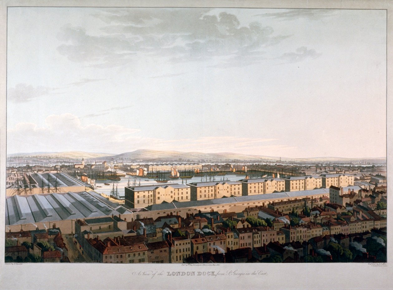 Widok londyńskich doków, 1816 autorstwa Daniel Havell