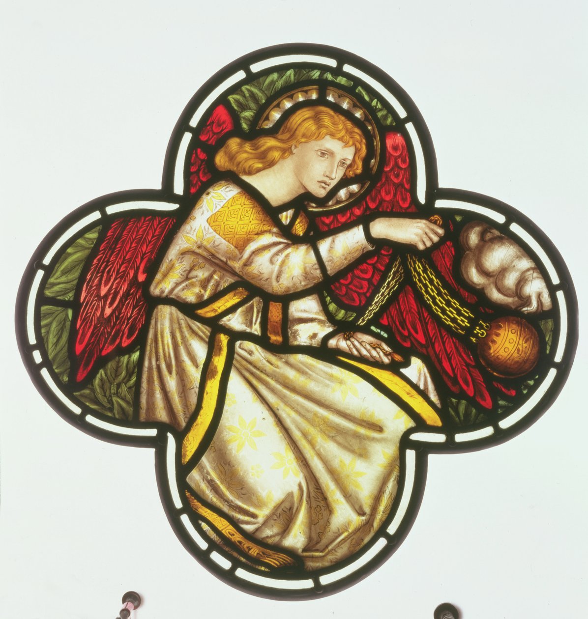 Okno Anioła wymachującego kadzielnicą, wykonane przez fabrykę Williama Morrisa, 1870 (witraż) autorstwa Dante Gabriel and Burne Jones, Edward Rossetti