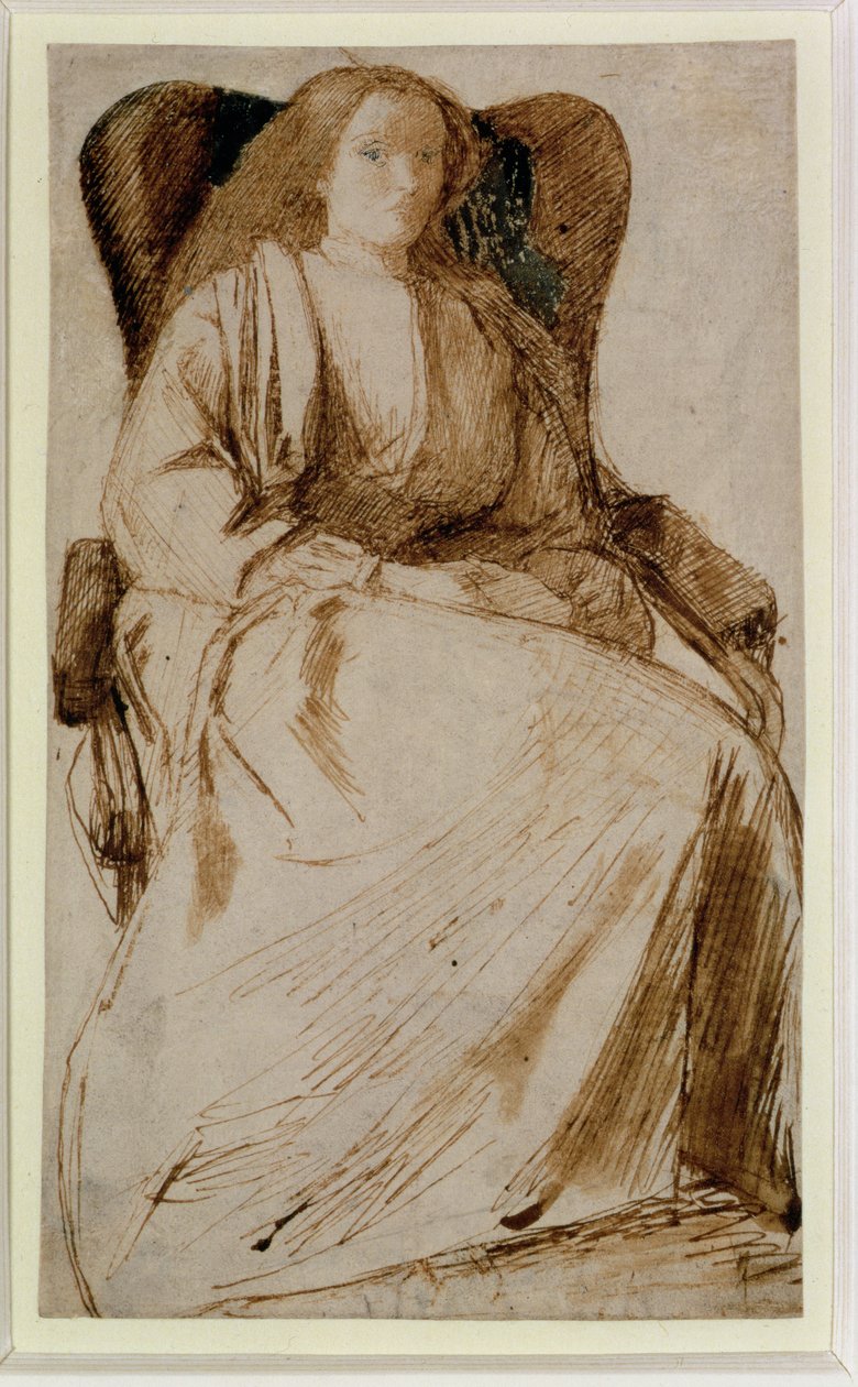 Elizabeth Siddal, 1855-58 (pióro i brązowy atrament) autorstwa Dante Gabriel Charles Rossetti