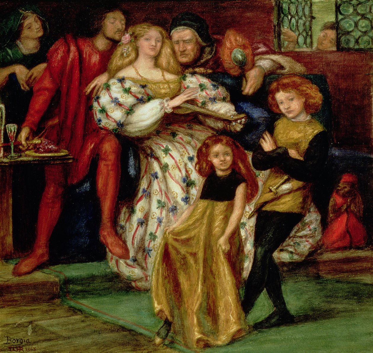 Rodzina Borgiów, 1863 (Borgia, Lukrecja (1480-1519): z rodziną, między innymi z papieżem Aleksandrem VI). autorstwa Dante Gabriel Charles Rossetti