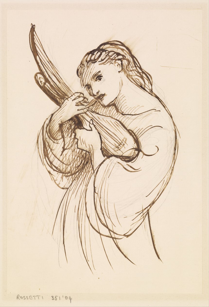 Dziewczyna z instrumentem muzycznym autorstwa Dante Gabriel Rossetti