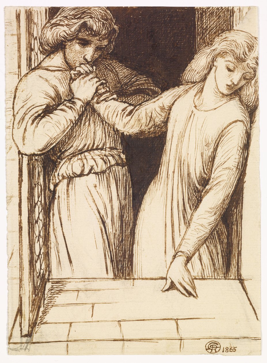 Hamlet i Ofelia - studium kompozycji autorstwa Dante Gabriel Rossetti