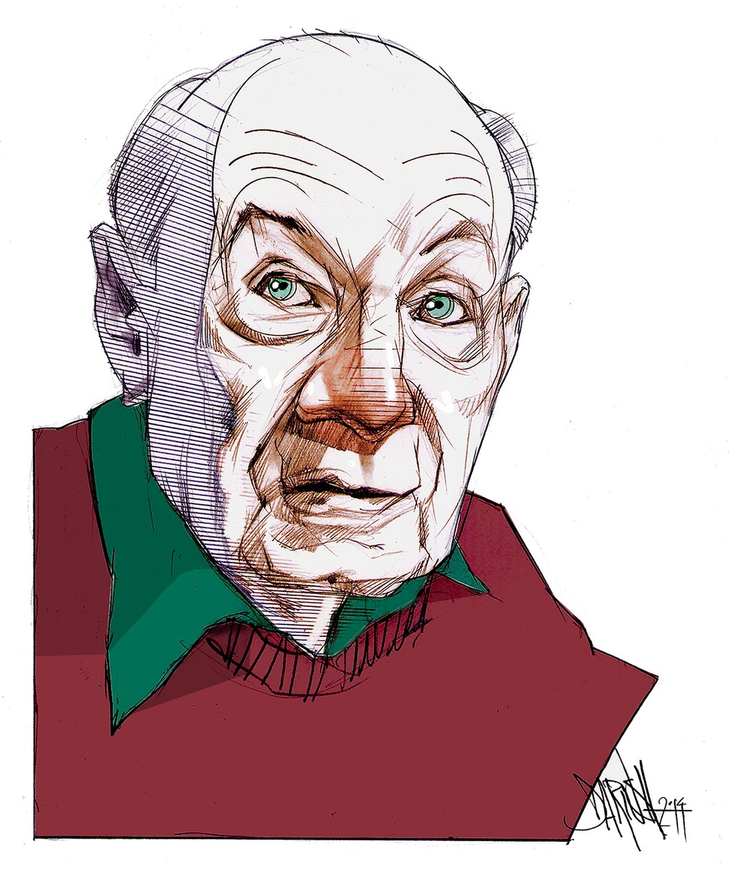 Gustave Thibon, 2014 (cyfrowy rysunek ołówkiem) autorstwa Dariush Radpour