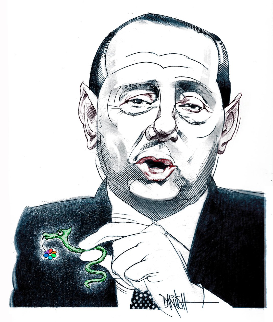 Silvio Berlusconi, 2024 (cyfrowy rysunek ołówkiem) autorstwa Dariush Radpour