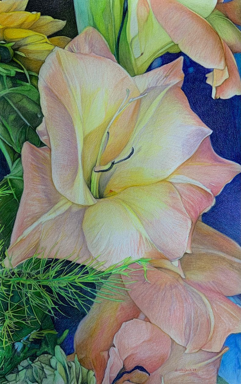 Bursting Blooms 1, 2024 (ołówek na papierze) autorstwa Darrell Windjack