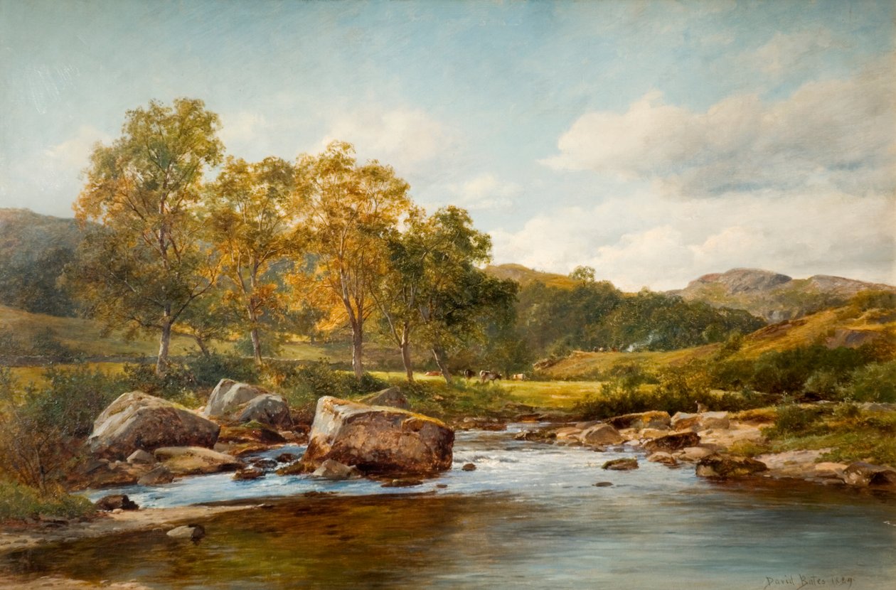 Stepping Stones na rzece Llugwy, 1889 autorstwa David Bates