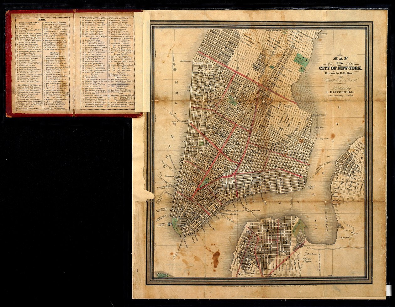 Mapa miasta Nowy Jork, dla Nowego Jorku, jak jest w 1834, 1834 autorstwa David Burr